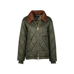 Barbour Olive Quilted Jacket with Brown Collar